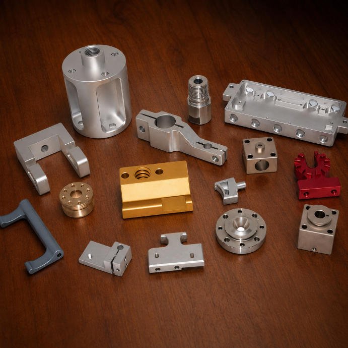 Small precision mechanical parts with bores mounting features and datum surfaces for automation systems