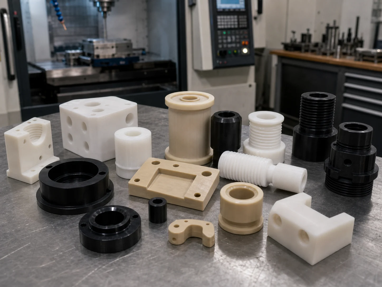 CNC machined engineering plastic bushings, blocks and precision components