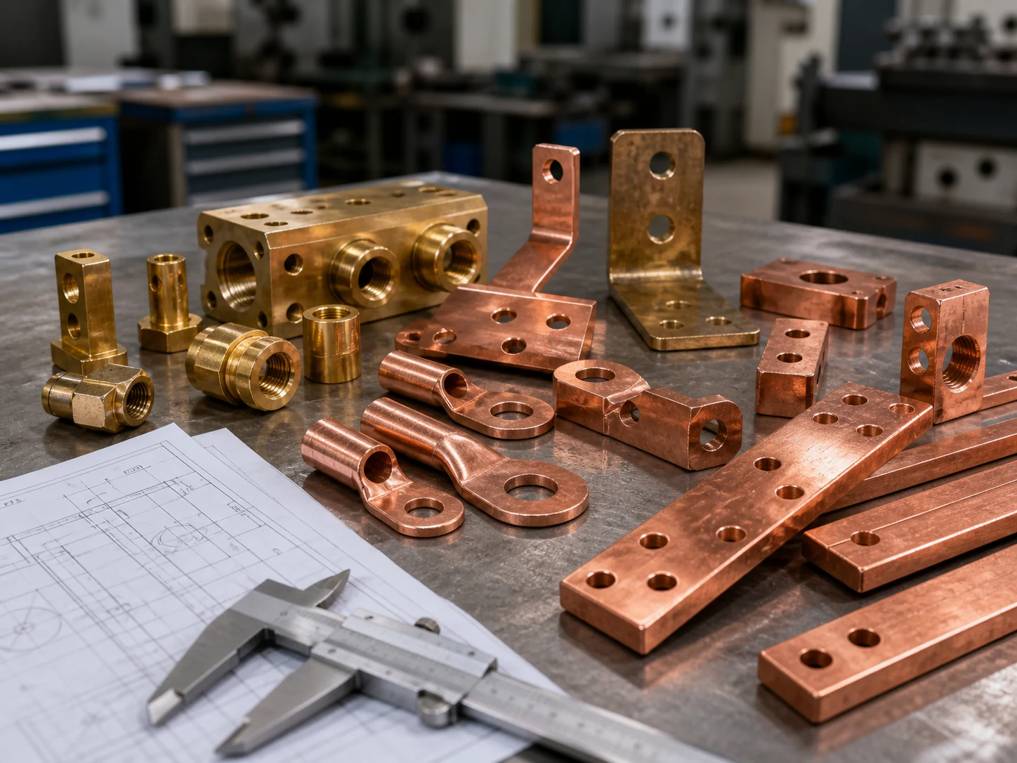 Copper and brass terminals, bus bars, connectors and conductive components