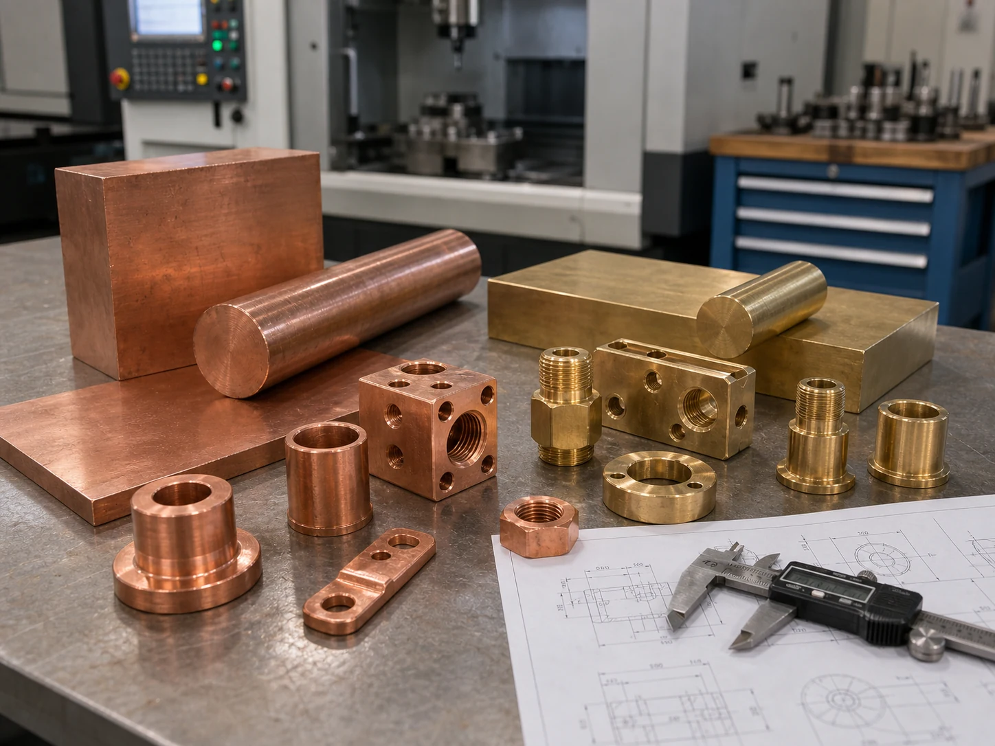 Copper and brass stock, machined parts and conductive components for material selection