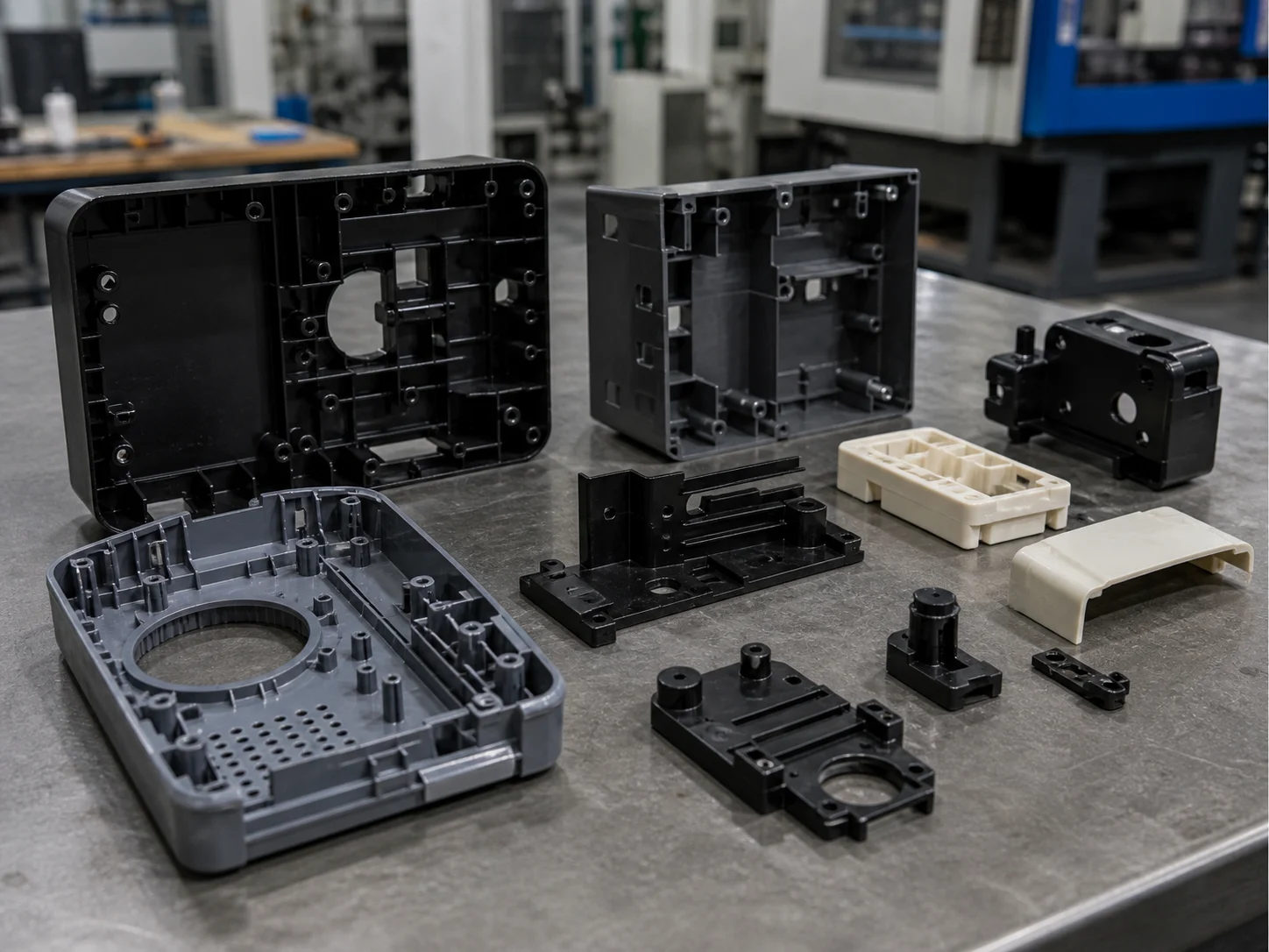 Injection molded engineering plastic housings, covers and functional components