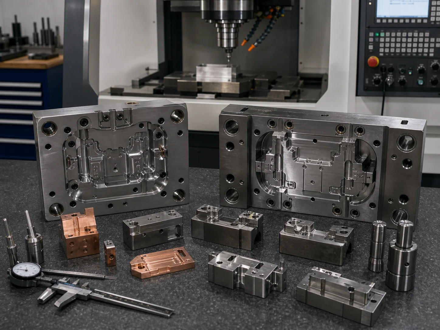 Mold inserts and cavity core blocks in precision machining and inspection context