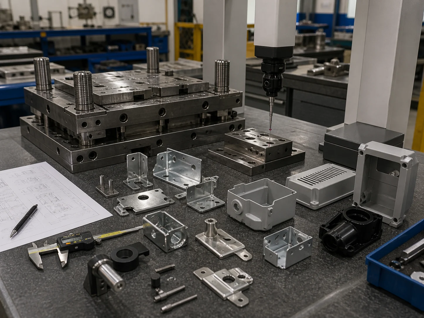Mold trial sample parts with inspection tools for validation review