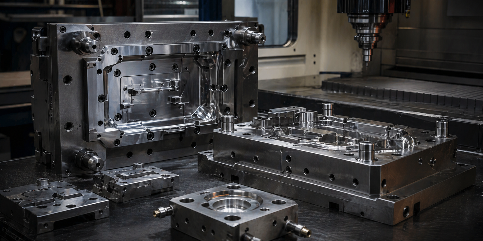 Injection mold tooling components prepared for plastic production launch