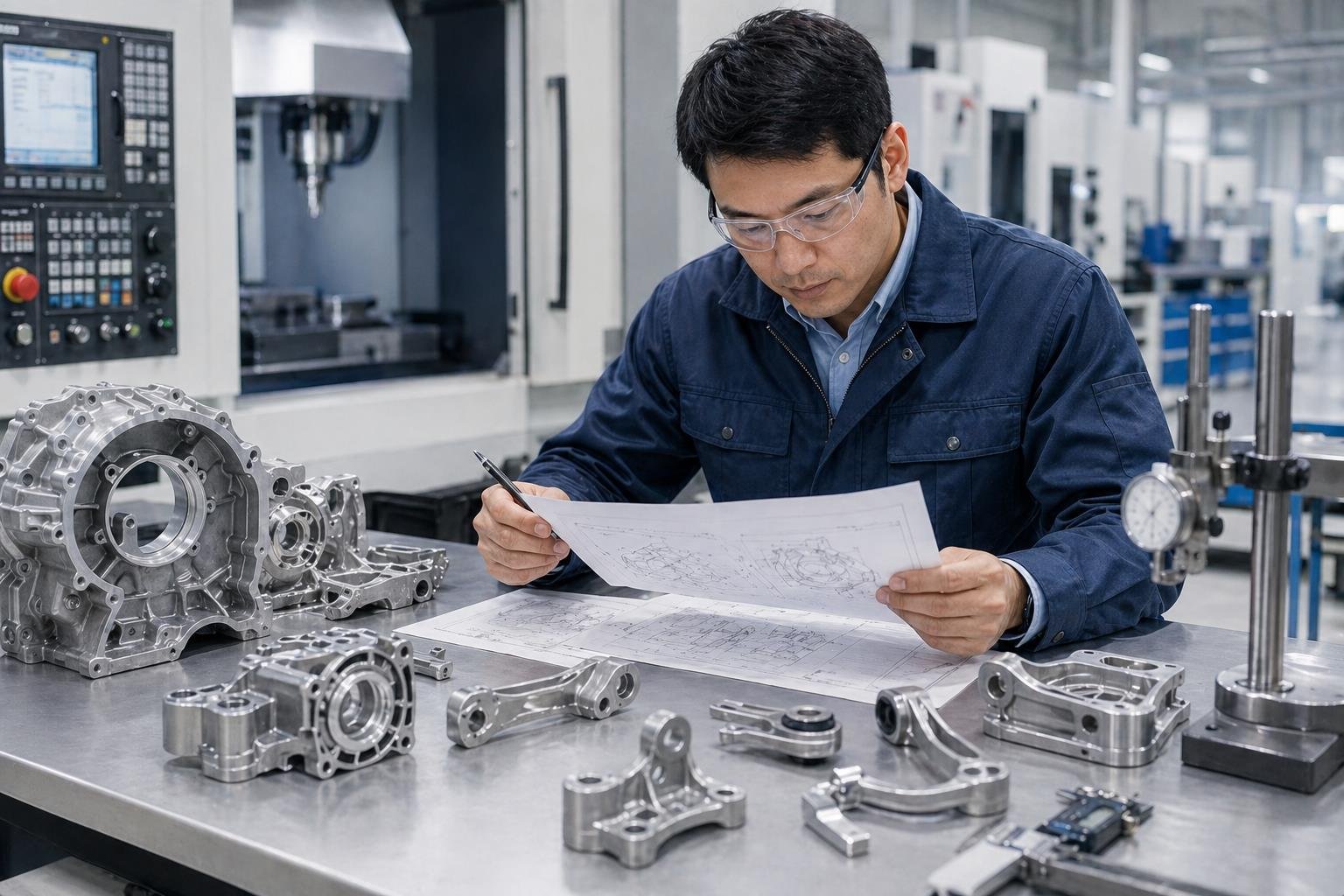 OEM machining production scene showing organized workshop and batch-ready components