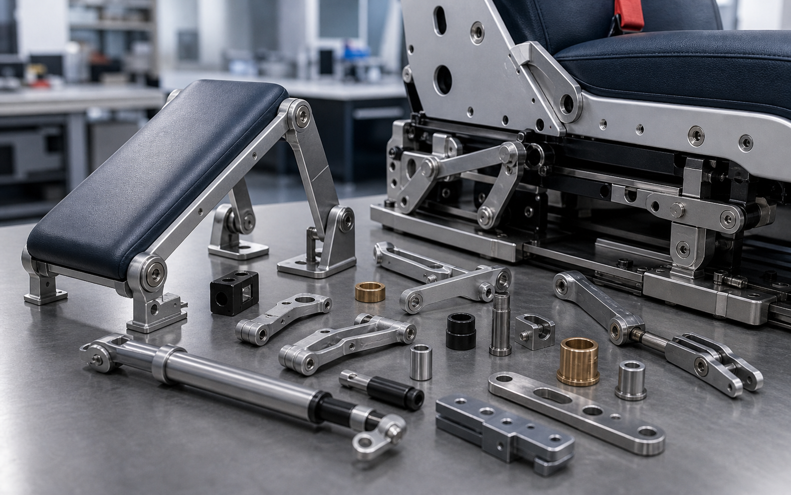 Aircraft footrest and comfort component hardware for seat lower frame assemblies